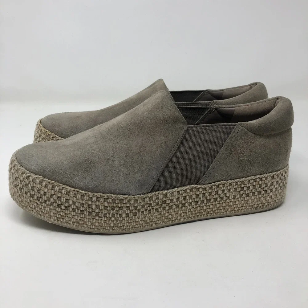 Vince Wilden Platform Flats Shoes Espadrille Womens 5.5 Gray Suede Slip On